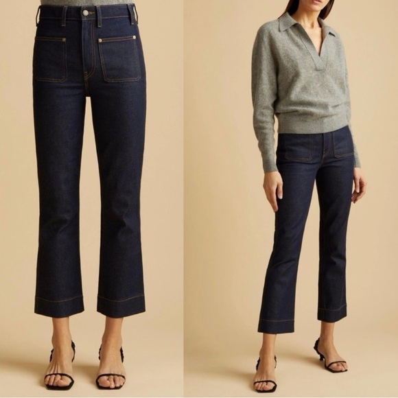 KHAITE The Raquel Sailor Cropped Kick Flare Jeans Raw Dark Wash Size 30 NEW - Picture 1 of 12